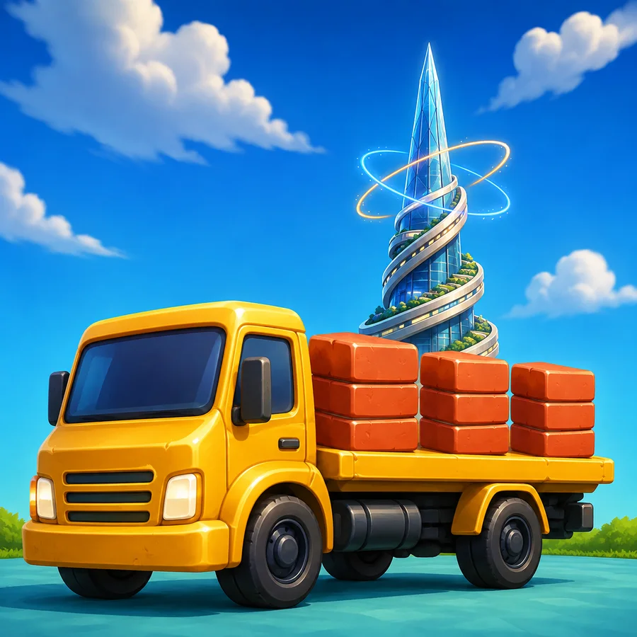 Delivery truck hauling construction materials