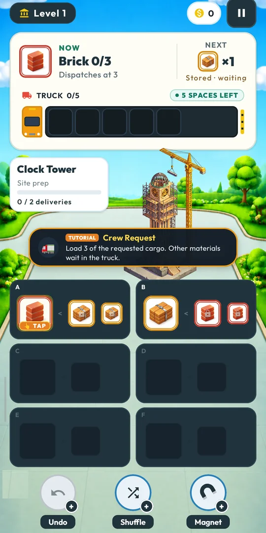 Chapter 1 gameplay showing Clock Tower restoration puzzle